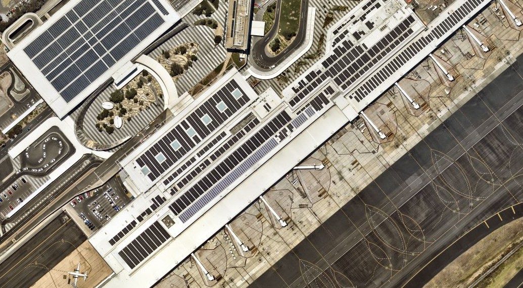 Adelaide Airport terminal roofs with solar PV