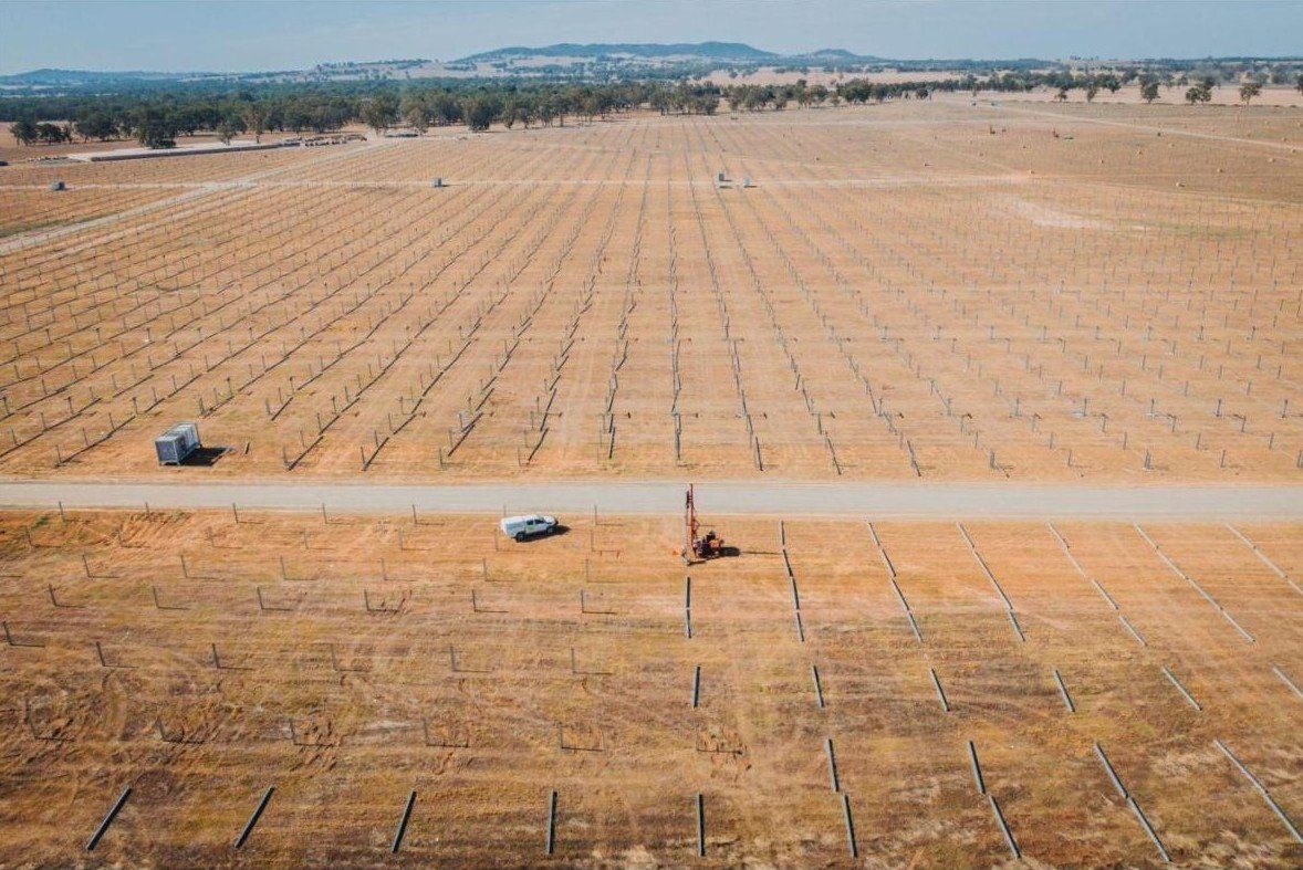 Tracker piling in progress at Glenellen Solar Farm