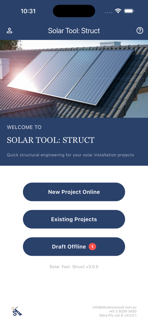 Solar Tool: Struct app home screen